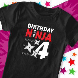 4 års gammal Ninja Party Stars Kids 4e födelsedage T Shirt