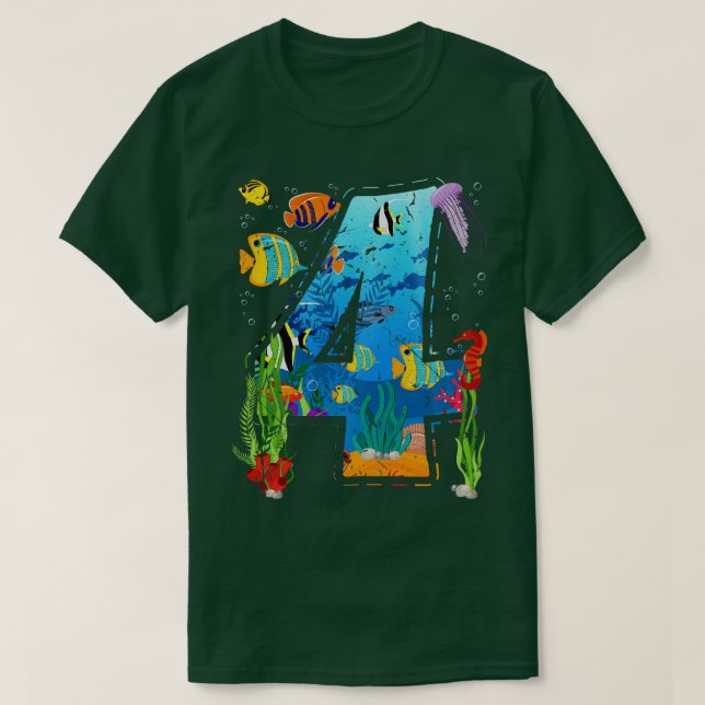 4 års gammal pojke Ocean Aquarium 4e födelsedagen  T Shirt (Design framsida)