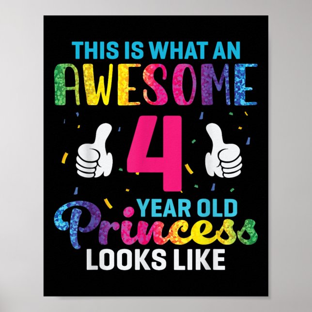 4 års gammal prinsessa Birthday-citat 4:e B-dagsko Poster (Framsidan)
