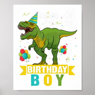 4 års gammal Shirt 4e födelsedagen Boy T Rex Dinos Poster
