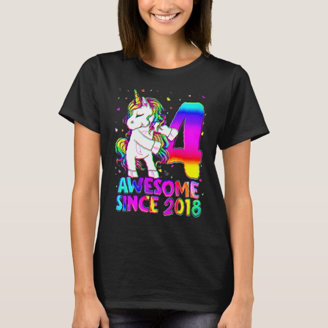 4 års gammal Unicorn Flossing 4e födelsedagen Girl T Shirt (Framsida)