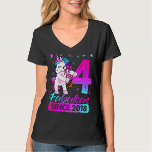 4 års gammal Unicorn Flossing 4e födelsedagen Girl T Shirt