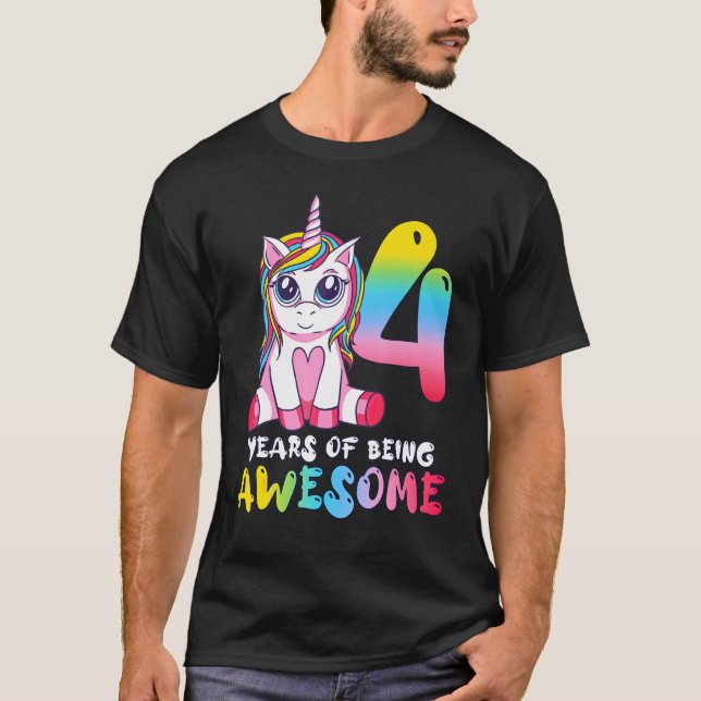 4 års Old Girl Cute Unicorn 4e födelsedagen Classi T Shirt (Framsida)