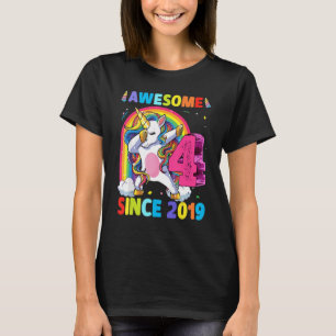 4 års Old Unicorn Dabbing 4e födelsedagen Girl Uni T Shirt