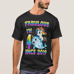 4 års Old Unicorn Narwhal Girl 4e födelsedagen Gir T Shirt