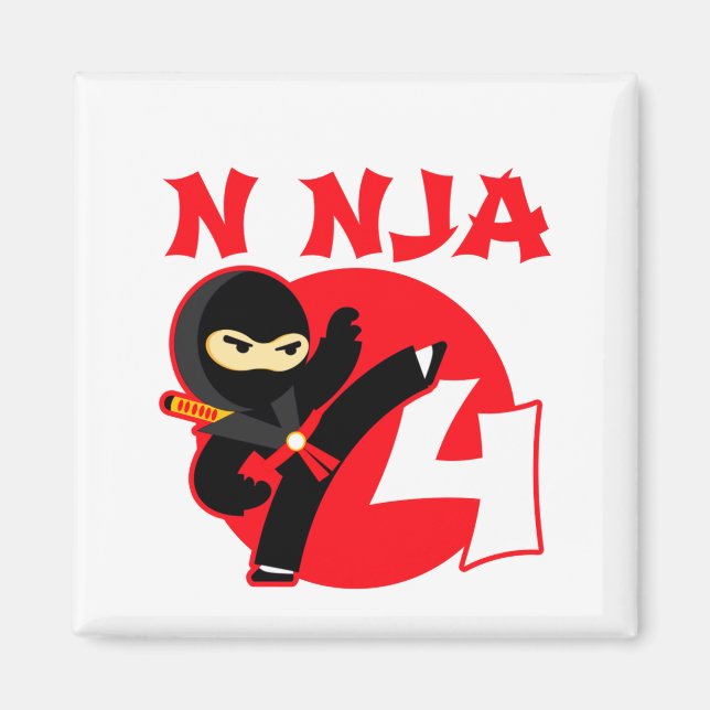 4-årsdag 4 år gammal barnkalas liten ninja 4  magnet (Framsidan)