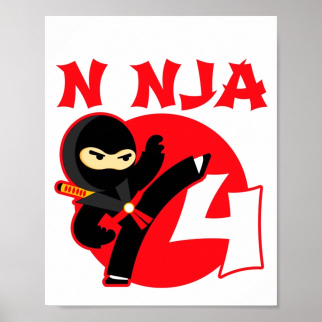 4-årsdag 4 år gammal barnkalas liten ninja 4  poster (Framsidan)