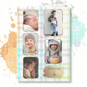 4-årsdag 5 Bild Plaid Watercolor Modern Kort