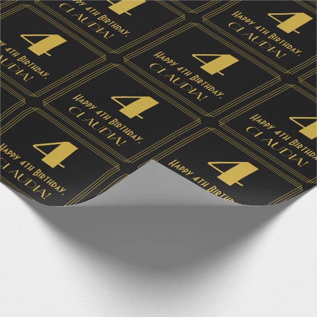 4-årsdag ~ Art Deco Inspirerad Look "4", Namn Presentpapper (Hörn)