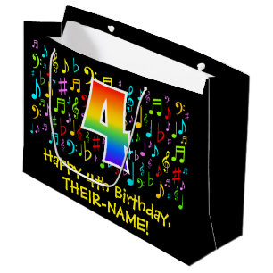 4-årsdag - Färgglada musik symboler, regnbåge 4
