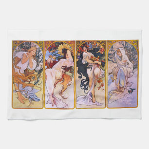 4 Årstider av Alphonse Mucha, Vintage Art Nouveau Kökshandduk