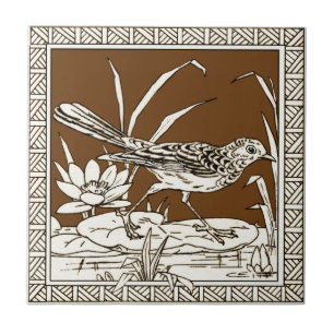 4 av 12 Repro 1880-talet Minton Mocha Bird Series Kakelplatta