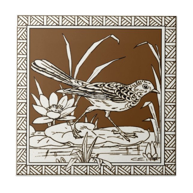4 av 12 Repro 1880-talet Minton Mocha Bird Series Kakelplatta (Framsidan)