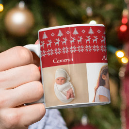 4 Barnbarn Photo Festive Red julrenar Kaffemugg