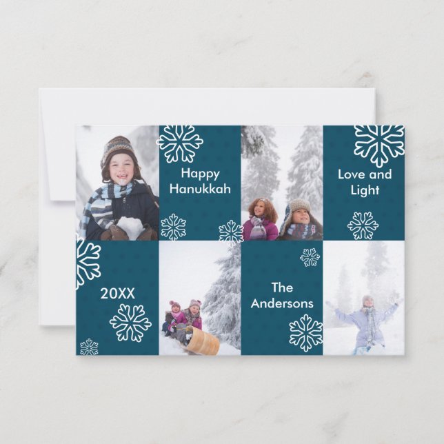 4 Bilder Blå Prickar Bakgrund - 3x5 Hanukkah-kort Inbjudningar (Framsida)