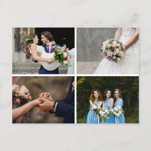 4 Bilder Collage Enkel Modern Bröllopstack Meddelande Vykort