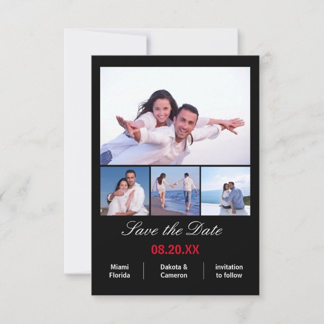 4 Bilder Collage Vertikal - 3x5Svart Spara Datum Datumet (Framsida)