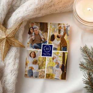 4 bilder kollage God Jul jul blå Vykort