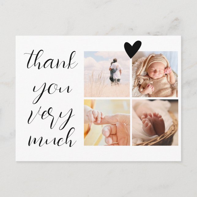 4 bilder kollage minimalistisk baby shower tack vykort (Framsida)