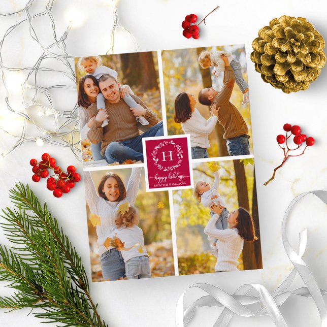 4 bilder kollage monogram Glad jul jul Vykort (Skapare uppladdad)