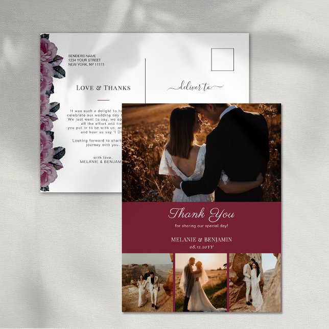 4 Bilder Rosa Romantisk Blommig Tacksamt vykort (4 Photos Pink Romantic Floral Thank You Postcard)