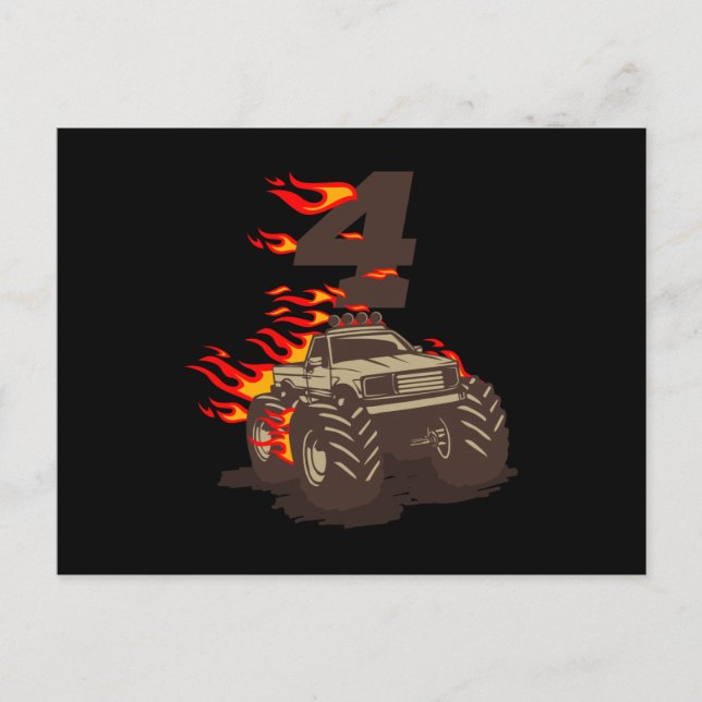 4 BIRTHDAY MONSTER LASTBIL 4e födelsedagen Boy Las Vykort (Framsida)