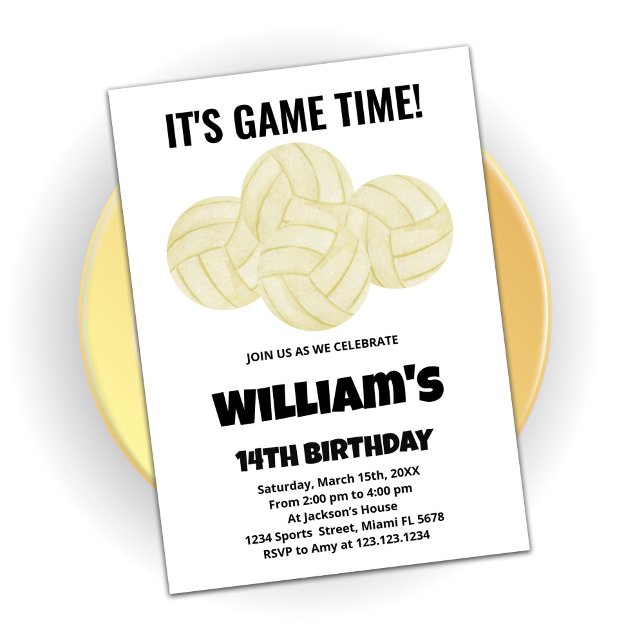 4 Bollar inbjuden till volleyboll på födelsedagen Inbjudningar (Skapare uppladdad)