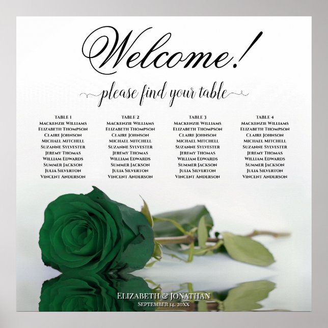 4 Bord Emerald Grönt Ro Elegant sätesdiagram för  Poster (Framsidan)