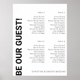 4 bord Enkel Vit Bröllops sittplatskarta Poster