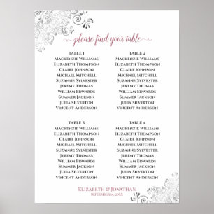 4 Bord Frills Bröllop-sätesdiagram Ro på vitt Poster