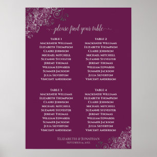4 Bord Lacy Grått Bröllop-sätesscheman Cassis Poster