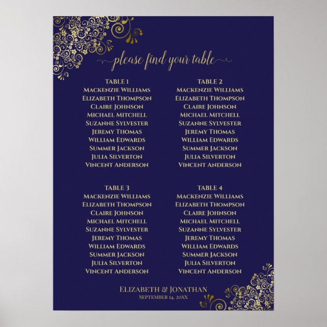 4 Bord Lacy Guld Bröllop, marktunga Poster (Framsidan)