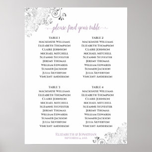 4 Bord Lavender White, sittplatsplan för Bröllop Poster
