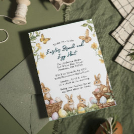 4 bunnier och ägg Brunch och Påskägg Hunt Inbjudningar