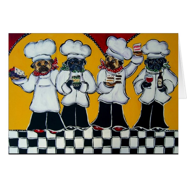 4 Chef Pugs Hälsningskort (Framsidan Horizontal)