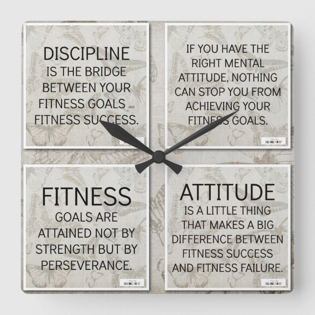 4 Citat för Fitness Motivation: Vägglås Fyrkantig Klocka (Framsida)