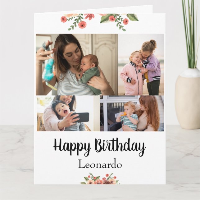 4 Costumize Photos Personlig Script Birthday Kort (Framsida)
