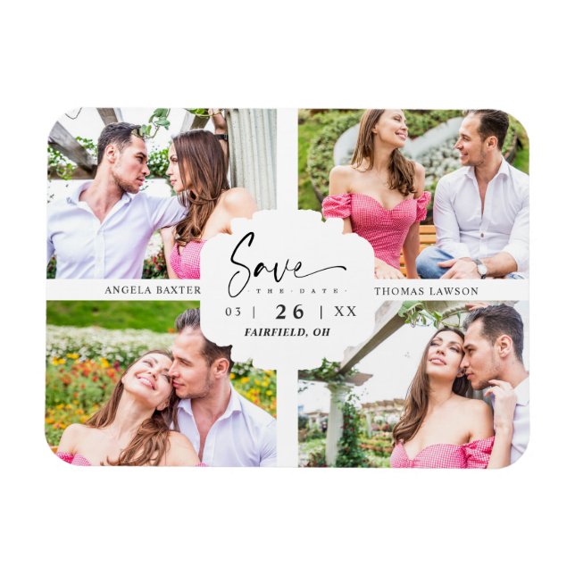 4 Custom Photos Minimalist Modern Collage Wedding Magnet (Horisontell)