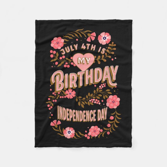 4:e är min födelsedag Independence day Blommigt Fleecefilt (Framsidan)