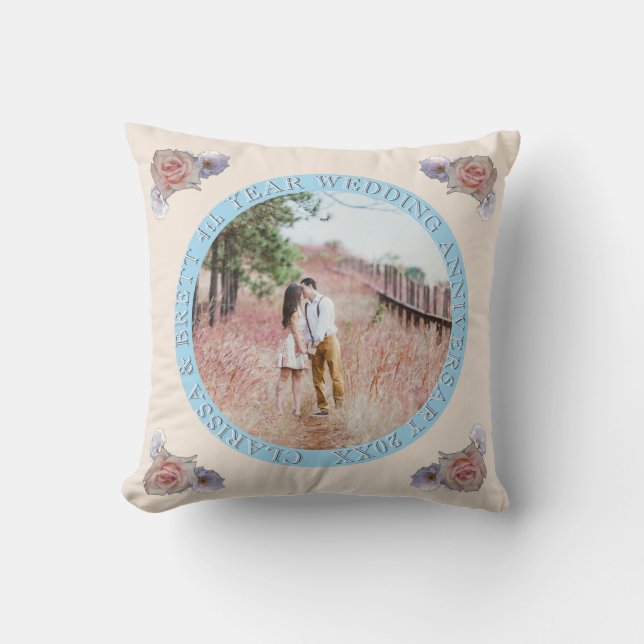 4:e året Bröllop-årsdagen Linen&Topaz Färger Kudde (Framsida)