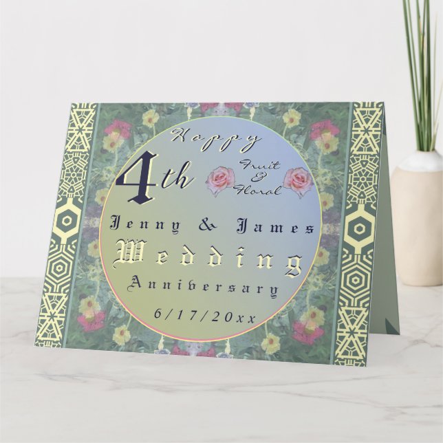 4:e års blomsterbröllopsfirande vikt gratulationsk kort (Framsida)