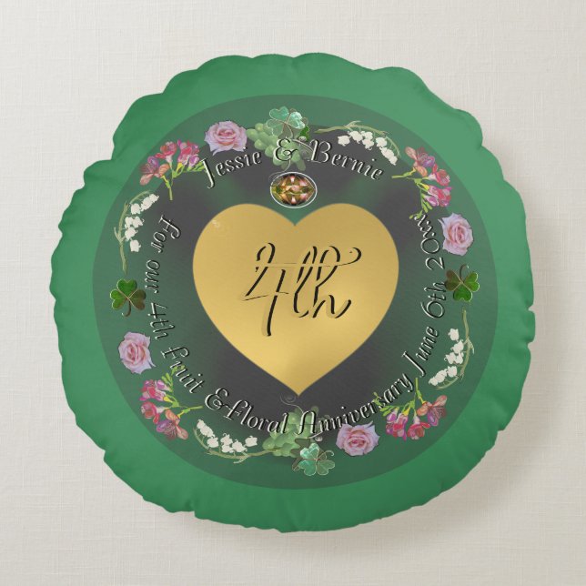 4:e årsdagen för frukt och Blommigt + PhotoRound P Rund Kudde (Framsidan)