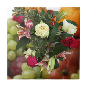 4:e Bröllop-årsdagen för frukt och blommor Kakelplatta