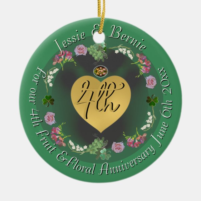 4:e Bröllop-årsdagen Frukt Blommigt Photo Julgransprydnad Keramik (Framsidan)
