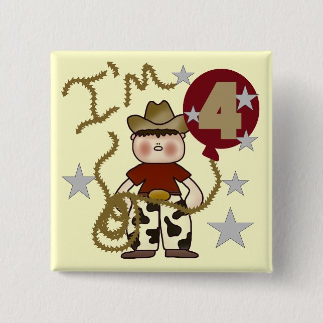 4:e Cowboy Birthday Tshirts och Gifts Knapp (Framsida)