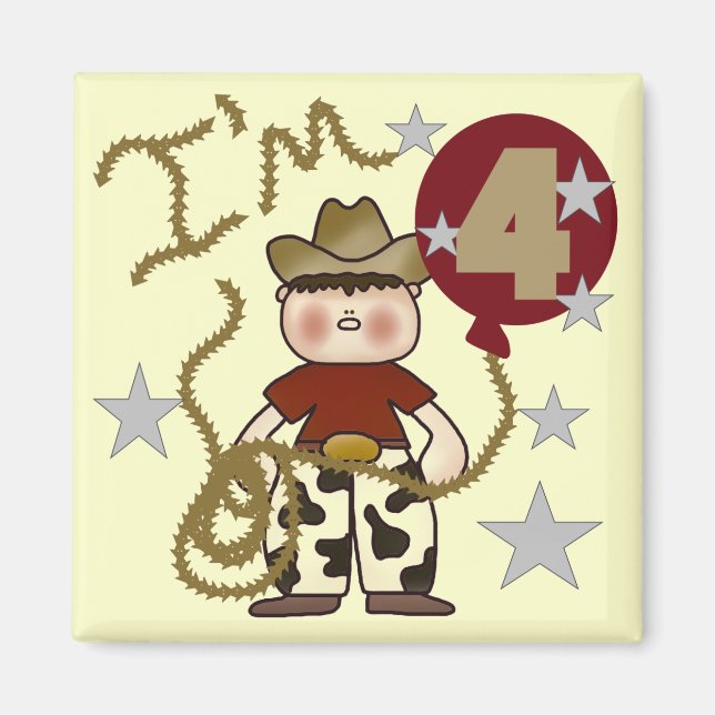 4:e Cowboy Birthday Tshirts och Gifts Magnet (Framsidan)