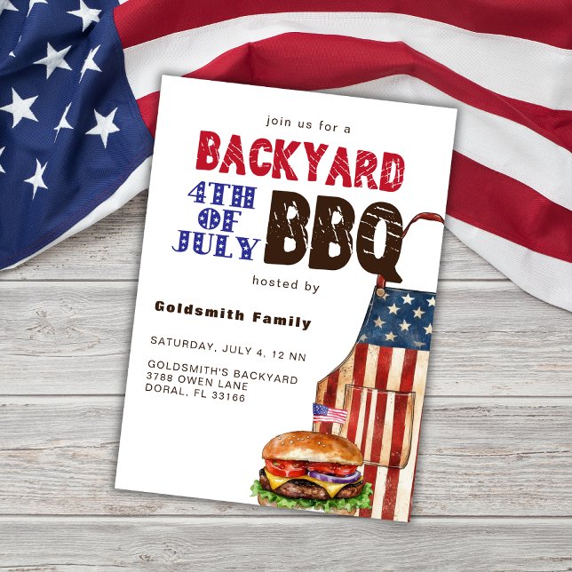 4:e fjärde juli Barbecue BQ Backyard Party Inbjudningar (Skapare uppladdad)