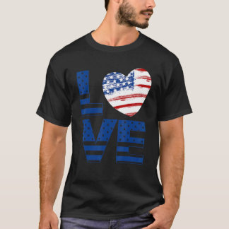 4:e fjärde juli: Patriotic Kärlek, USA:s Flagga Hj T Shirt