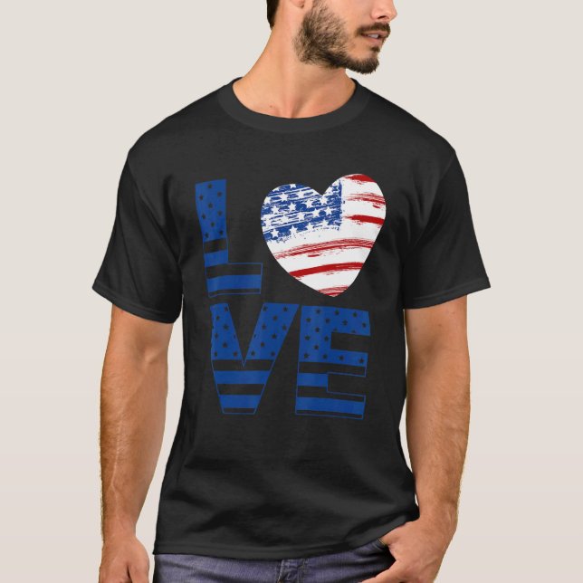 4:e fjärde juli: Patriotic Kärlek, USA:s Flagga Hj T Shirt (Framsida)