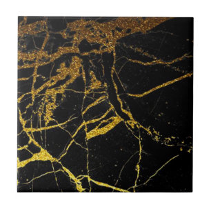 4:e Guld Veined Black Faux Marble 4,5-tums och 6-t Kakelplatta